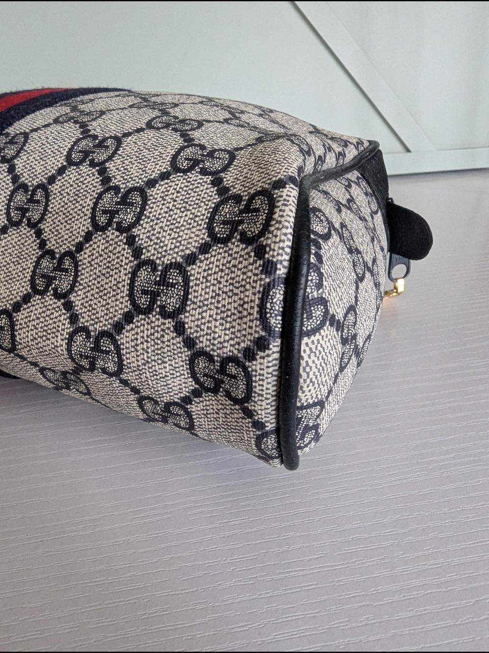 Gucci Ophidia GG Canvas Cosmetic Pouch in Navy/Red - Picture 9 of 15
